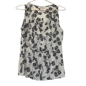 White House Black Market Black & White Floral Ruffle Sleeveless Blouse